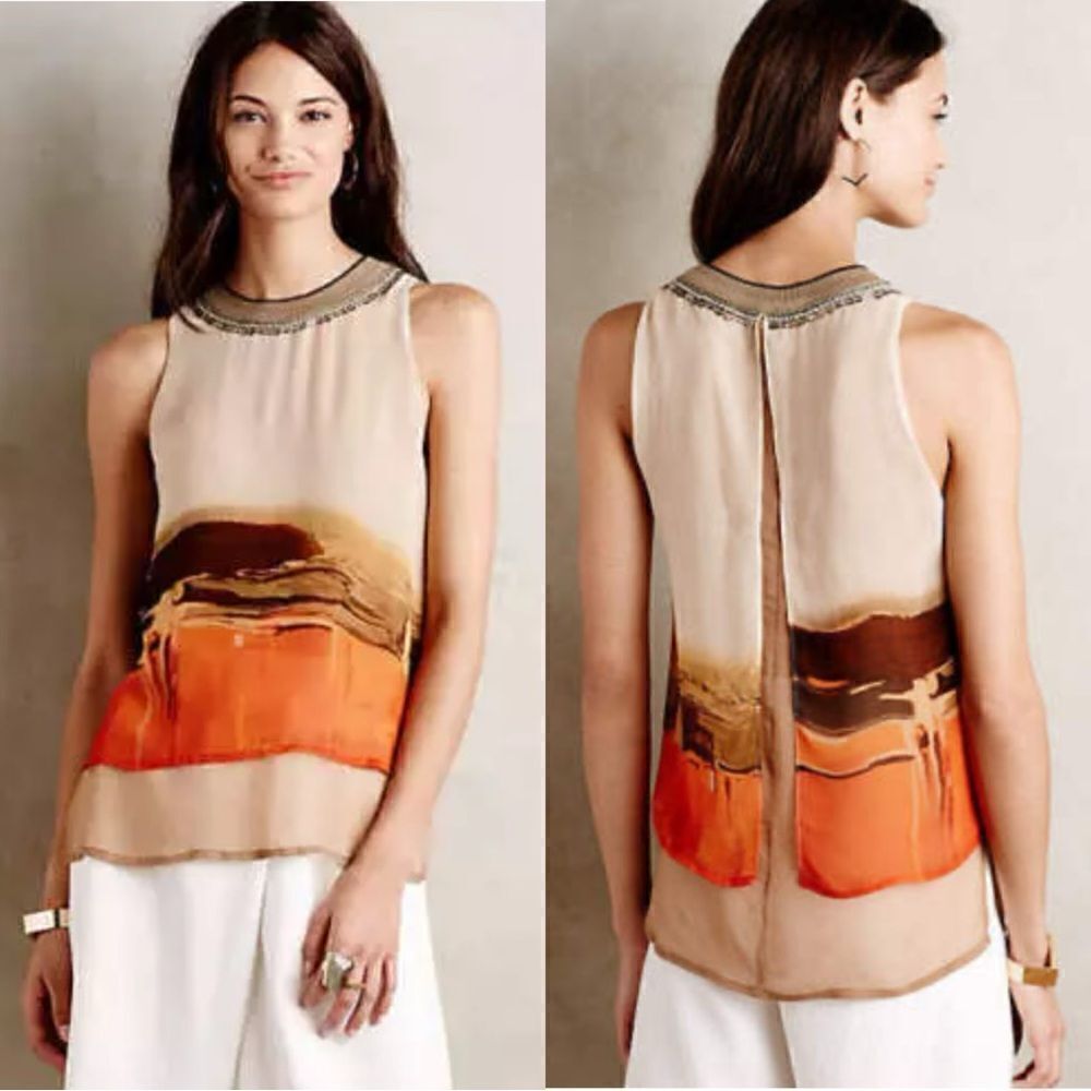 Anthropologie Blank London High Desert Shell Sleeveless Blouse Top  Large